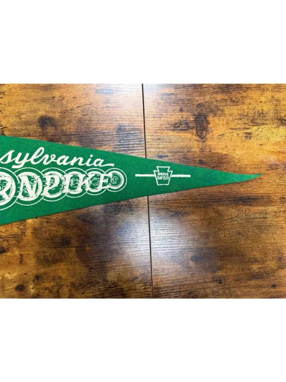 Vintage Pennsylvania Turnpike Pennant green Felt With Drive Safely Graphic 26